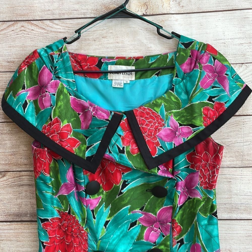 VINTAGE JOAN LESLIE TROPICAL PRINT DRESS - Picture 5 of 11